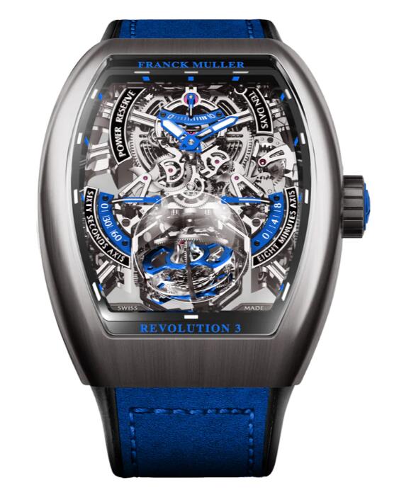 Franck Muller Vanguard Revolution 3 Skeleton Titanium - Blue Replica Watch V50 REV 3 PR SQT BR (BL)